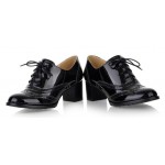 Black Patent Glossy Lace Up Vintage High Heels Oxfords Dress Shoes